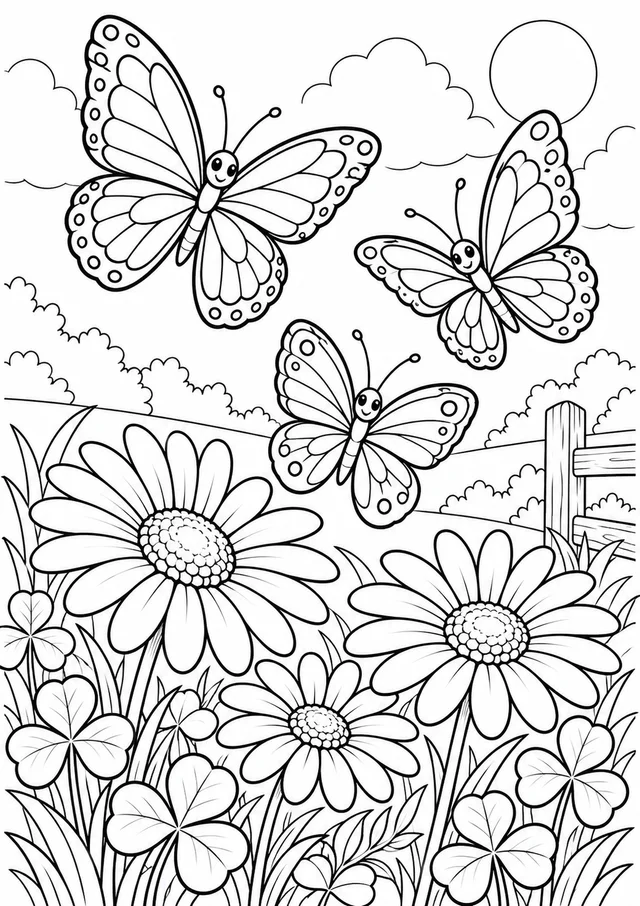 Borboletas no campo para colorir