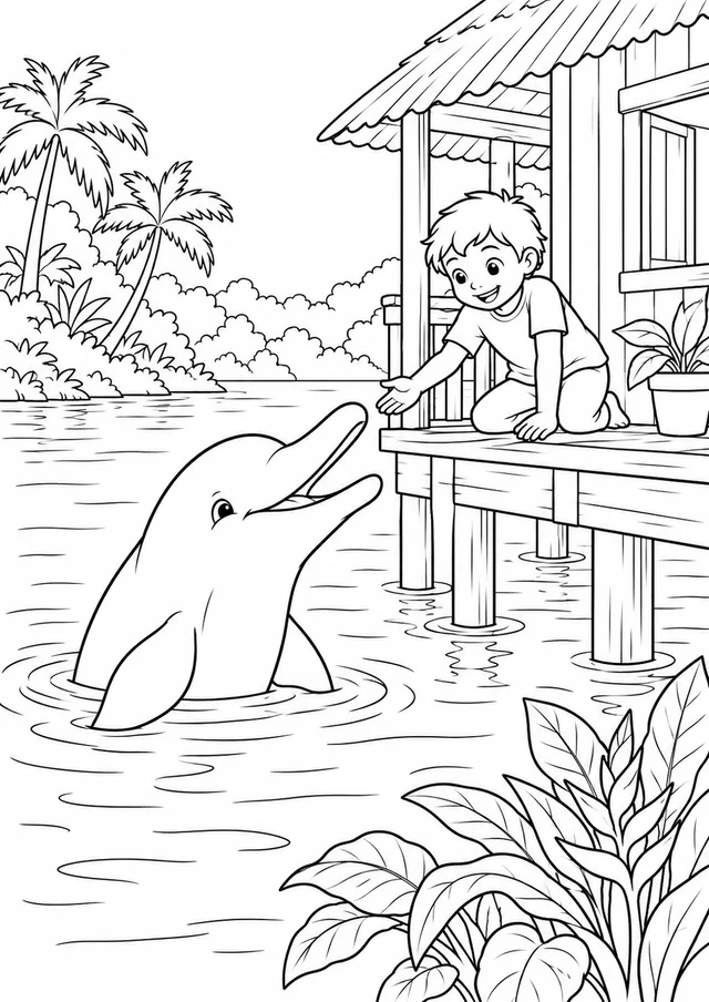 Boto no rio amazônico para colorir