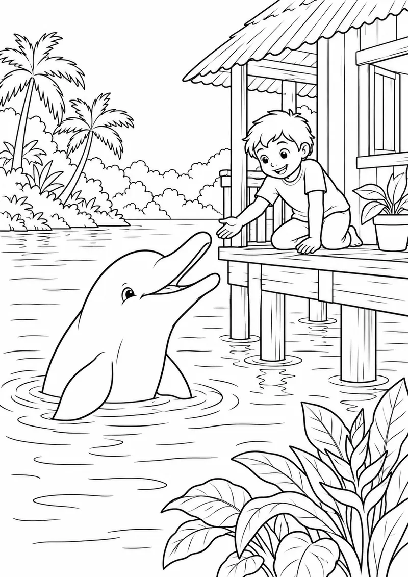 Boto no rio amazônico para colorir