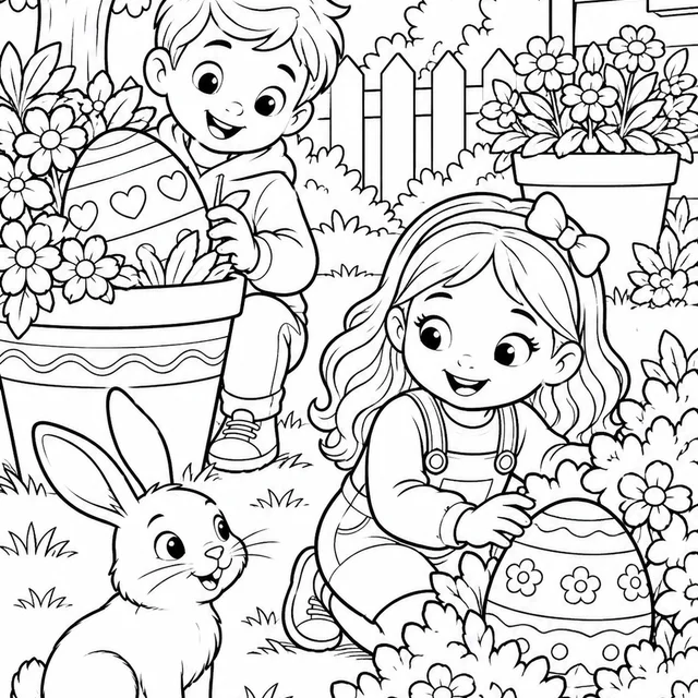 Caça aos ovos no jardim para colorir