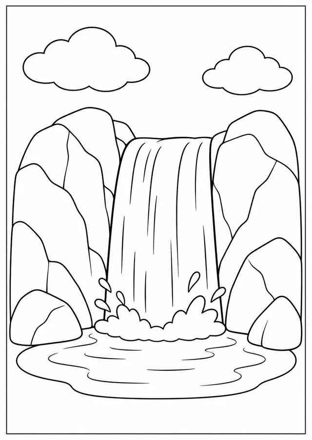 Cachoeira entre rochas grandes para colorir