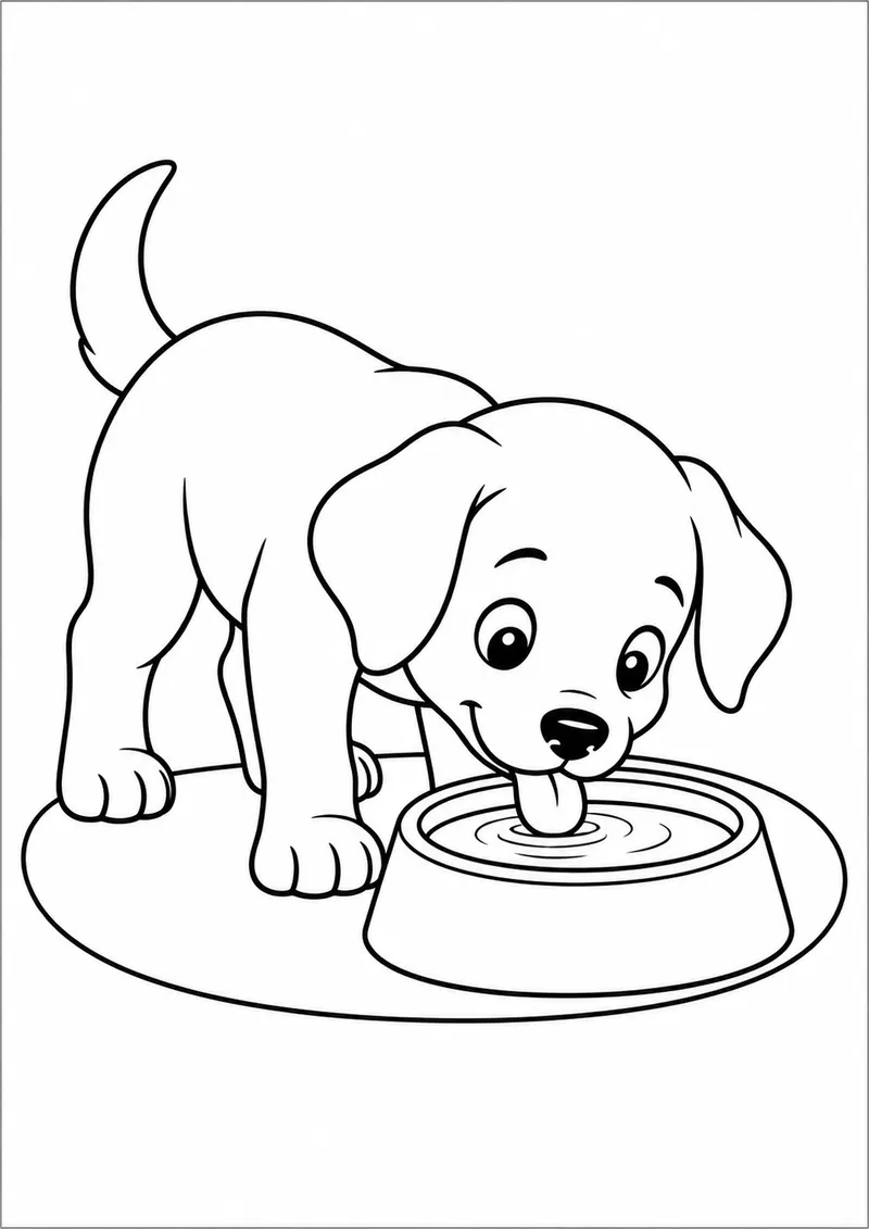 Cachorrinho bebendo água para colorir