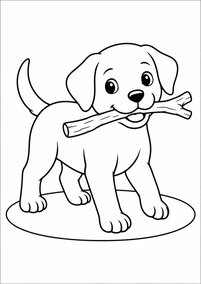 Cachorrinho carregando um graveto para colorir