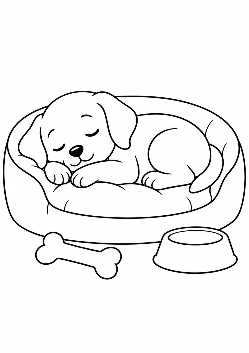 Cachorrinho dormindo na caminha para colorir