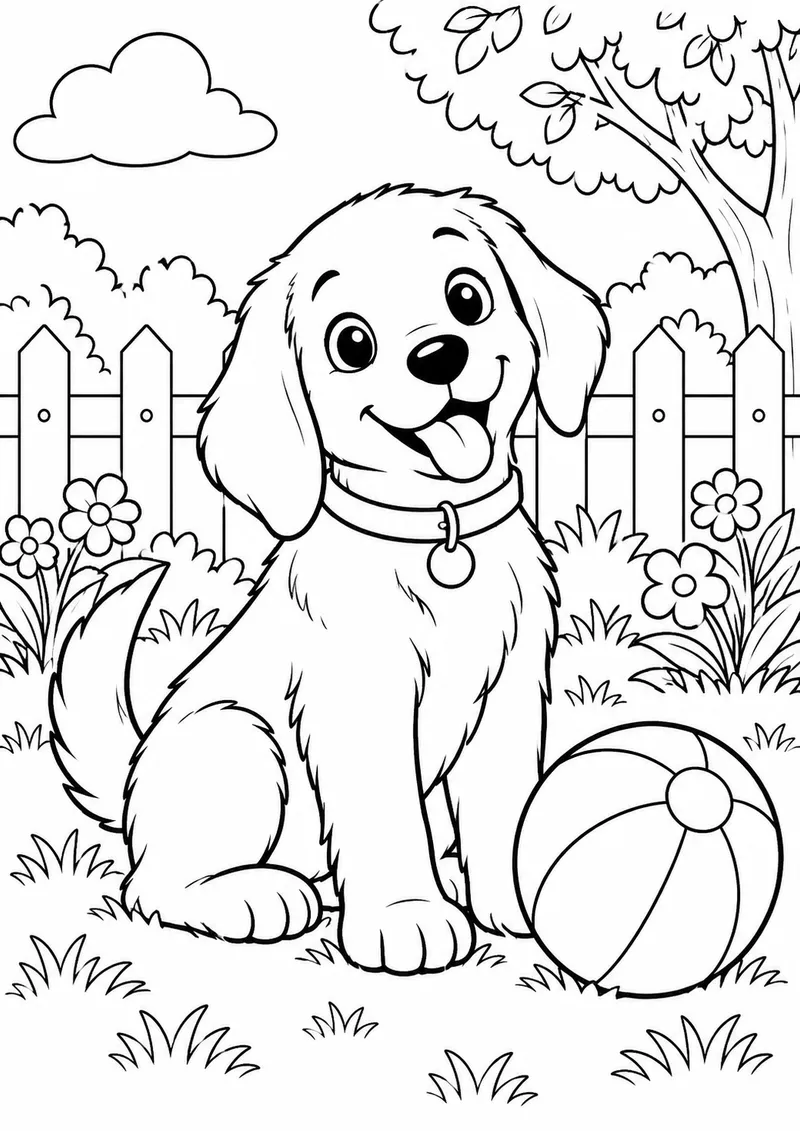 Cachorrinho e a bola para colorir