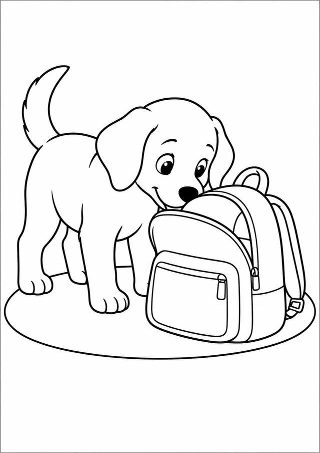 Cachorrinho espiando uma mochila para colorir