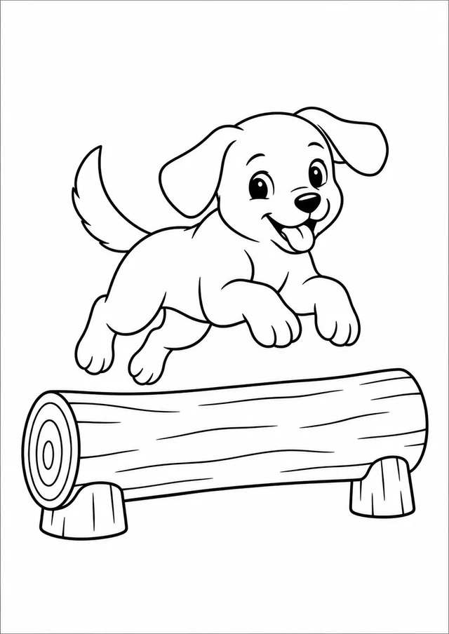 Cachorrinho saltando um tronco baixo para colorir