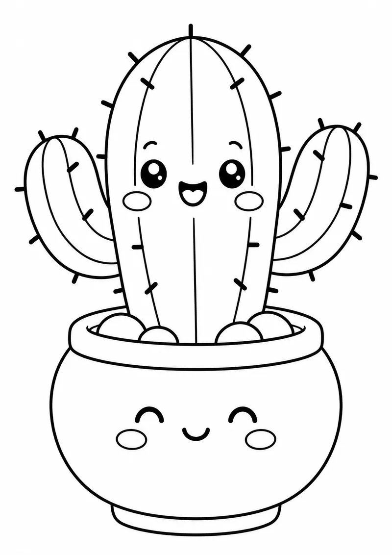 Cacto fofinho num vaso redondo para colorir