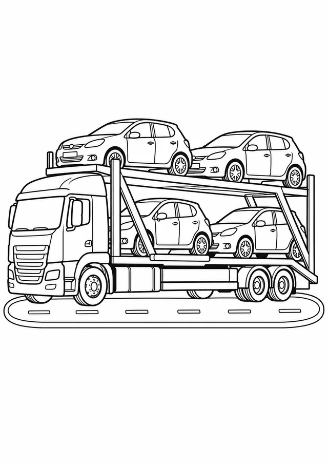 Caminhão-cegonha com carros para colorir