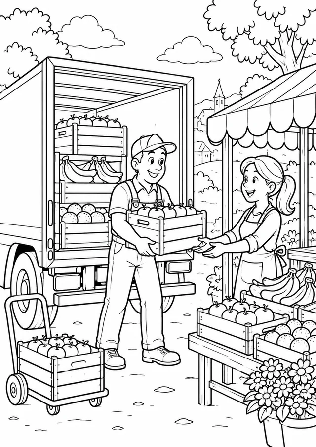 Caminhão de frutas para colorir