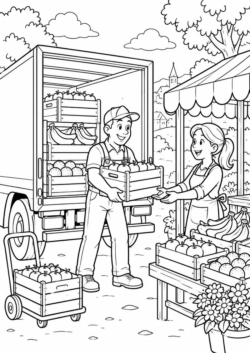 Caminhão de frutas para colorir