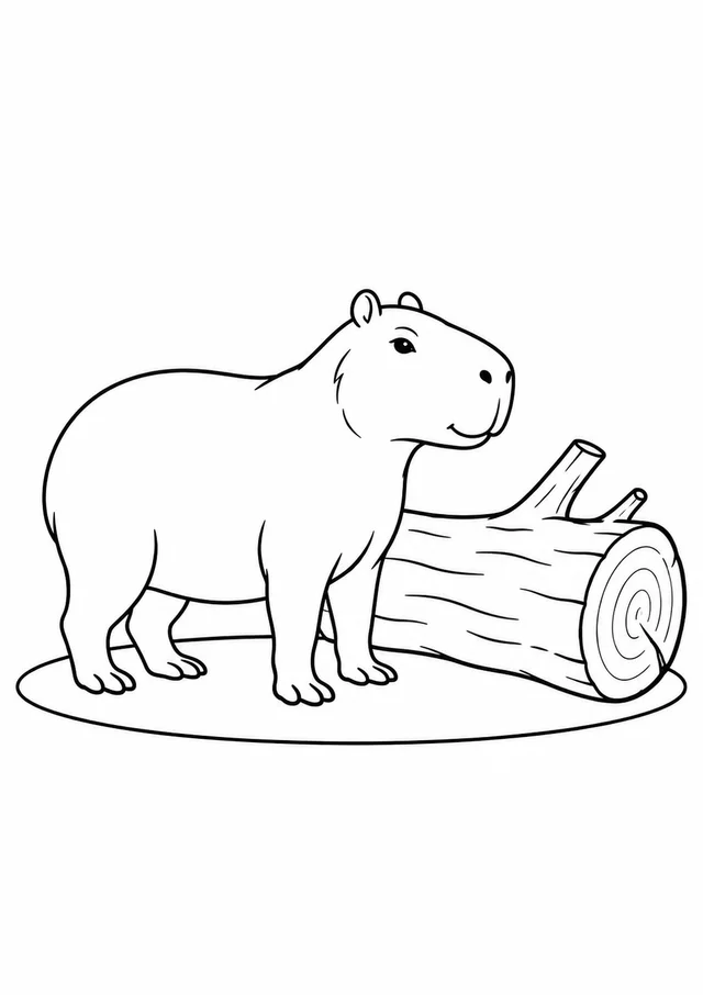 Capivara ao lado de um tronco caído para colorir