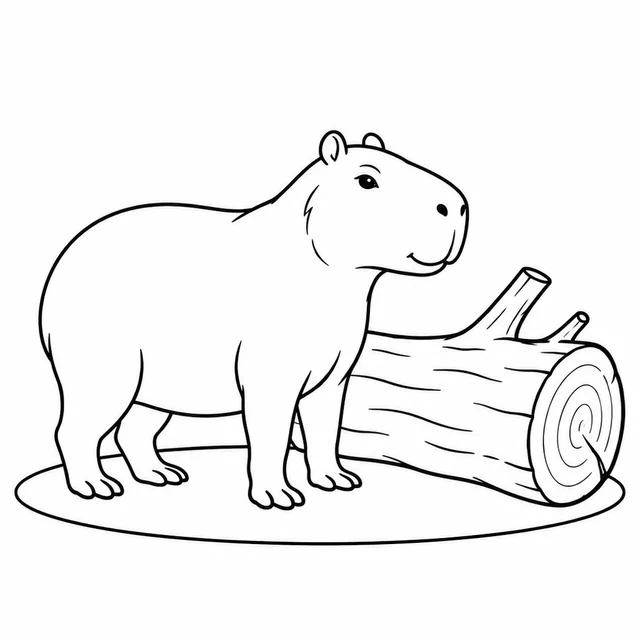 Capivara ao lado de um tronco caído para colorir