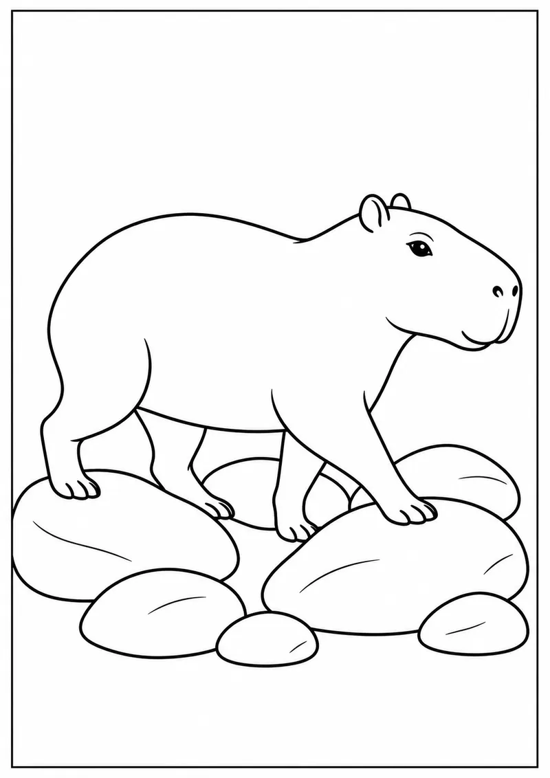 Capivara caminhando entre pedras redondas para colorir