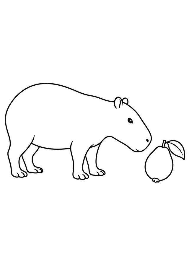 Capivara cheirando uma goiaba para colorir