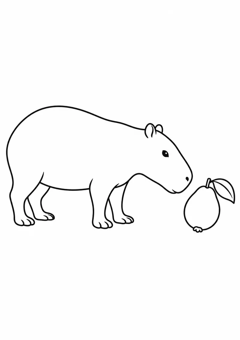 Capivara cheirando uma goiaba para colorir