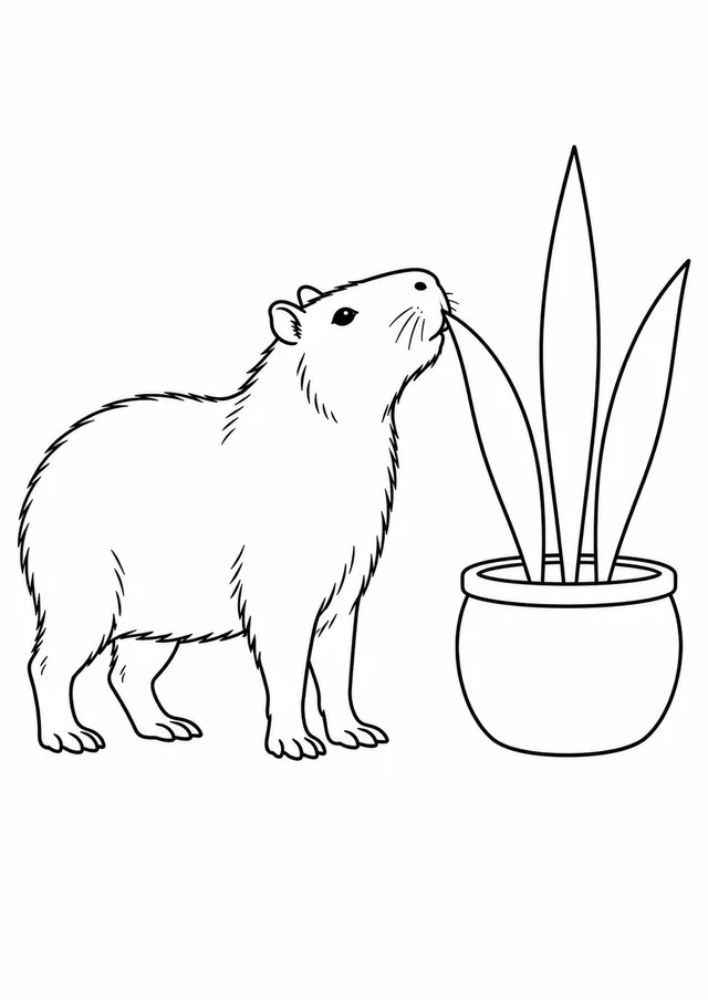 Capivara comendo capim alto para colorir
