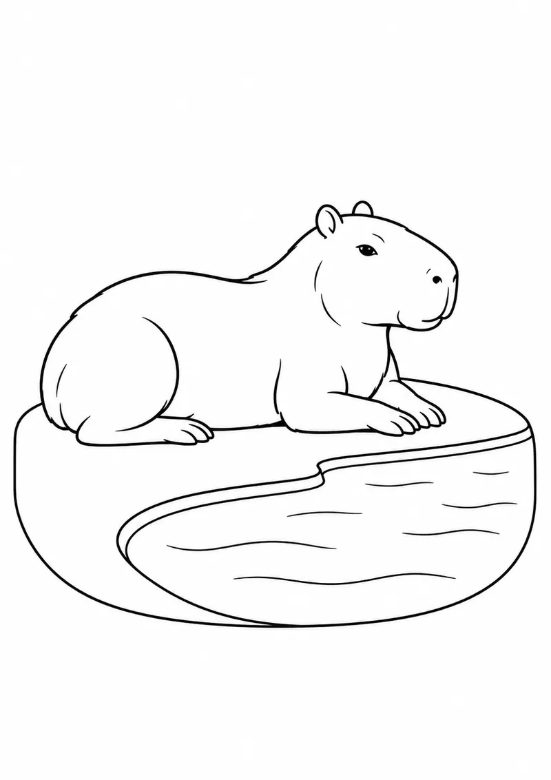 Capivara descansando na curva do rio para colorir