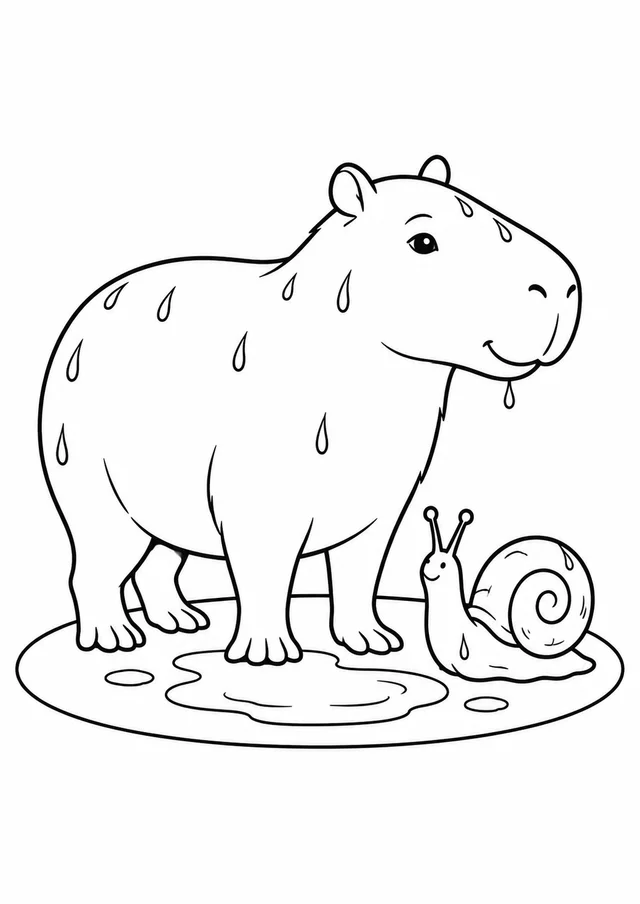 Capivara e caracol depois da chuva para colorir