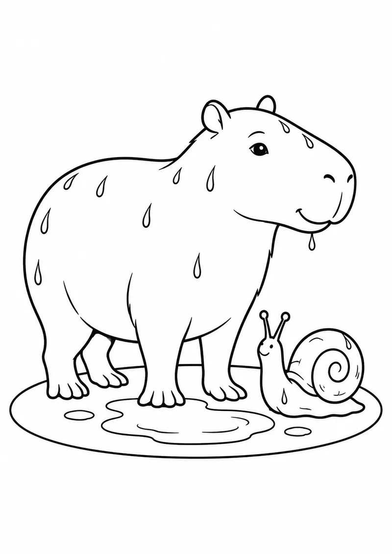Capivara e caracol depois da chuva para colorir