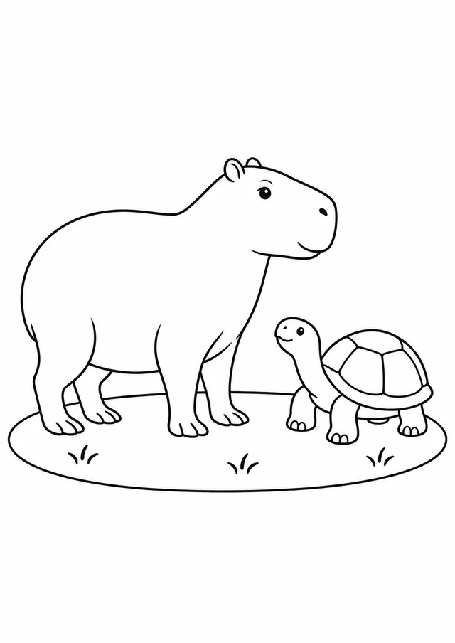 Capivara e jabuti na clareira para colorir