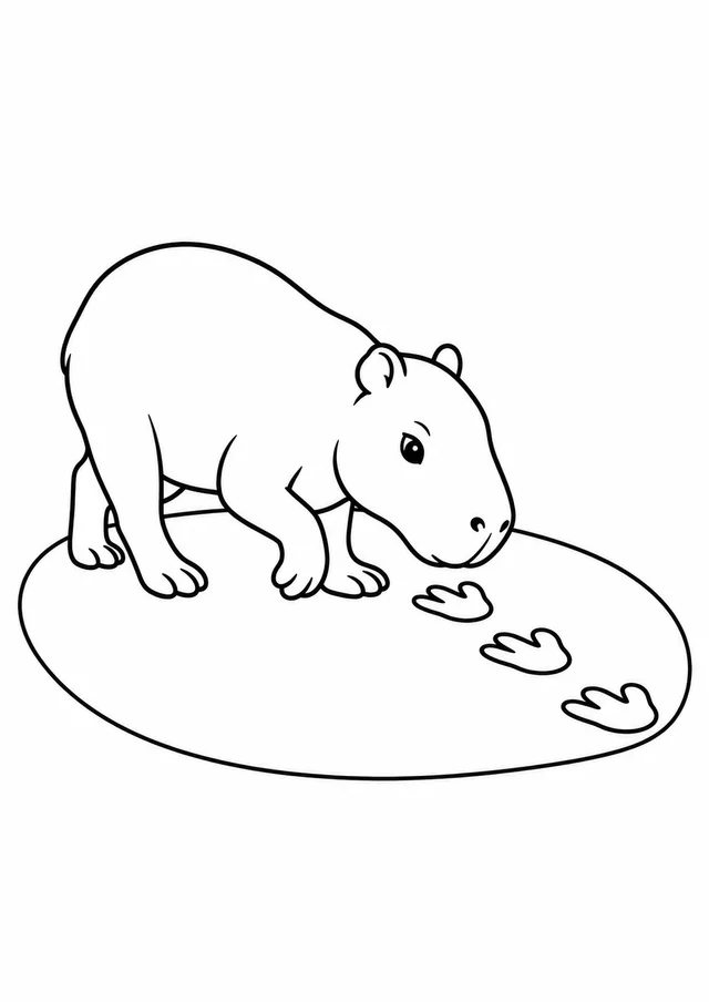Capivara filhote seguindo pegadas para colorir
