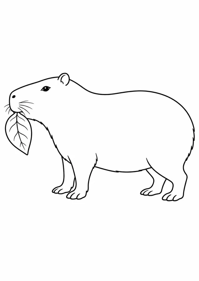 Capivara levando uma folha para colorir