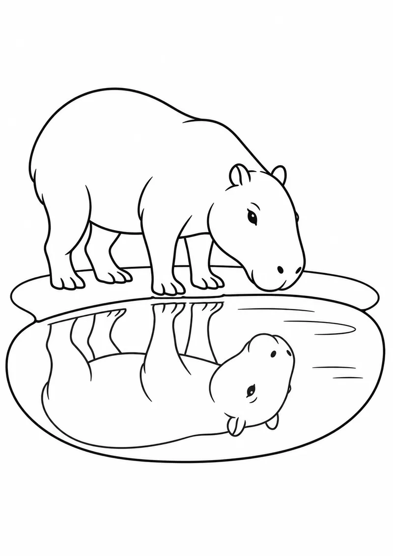 Capivara olhando seu reflexo para colorir