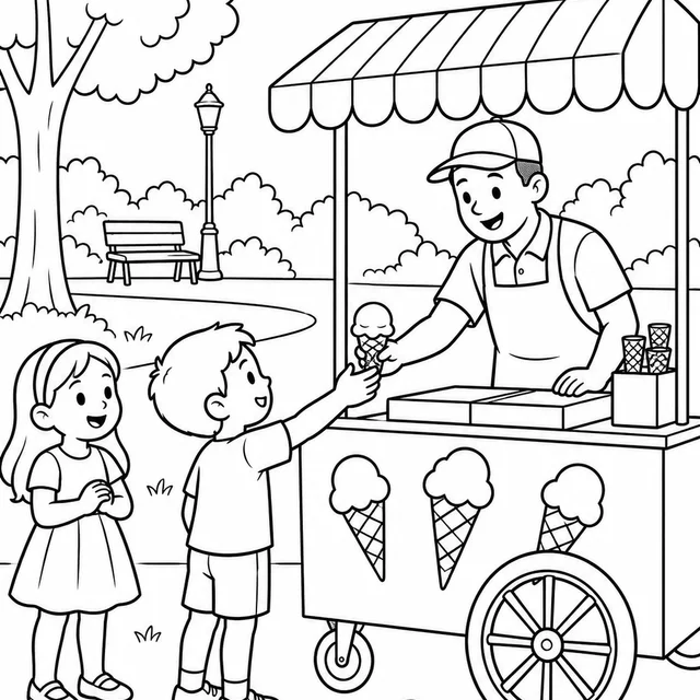 Carrinho de sorvete no parque para colorir