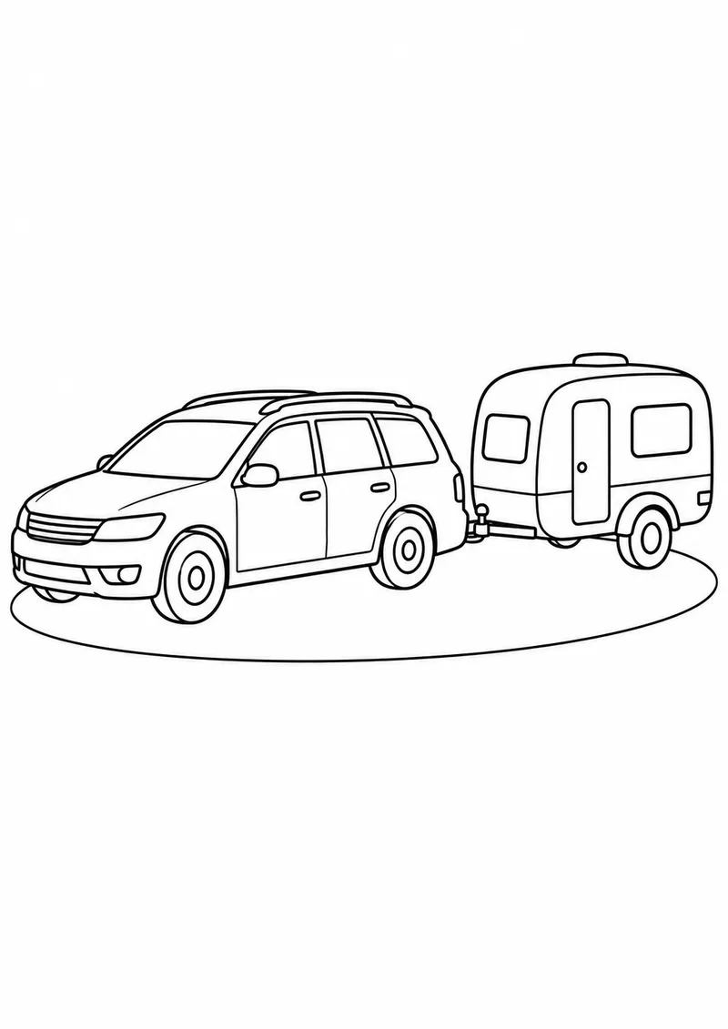 Carro com reboque de camping para colorir