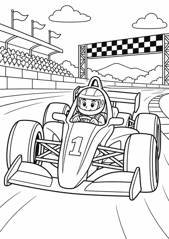 Carro de corrida original no circuito para colorir