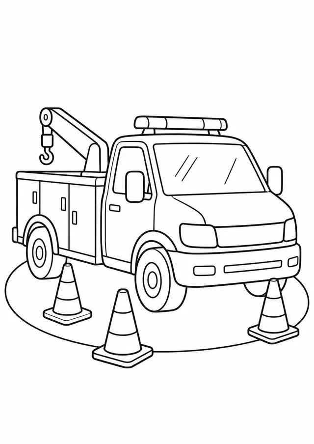 Carro de manutenção ao lado de cones para colorir
