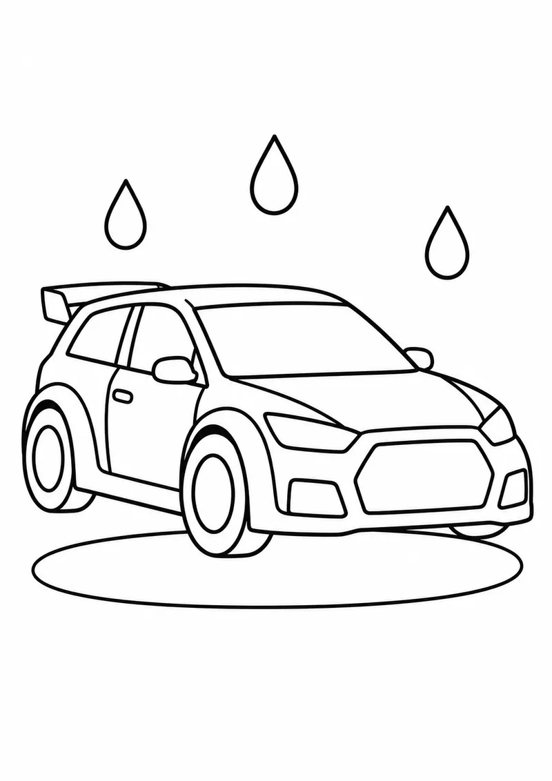 Carro de rali passando por uma poça para colorir