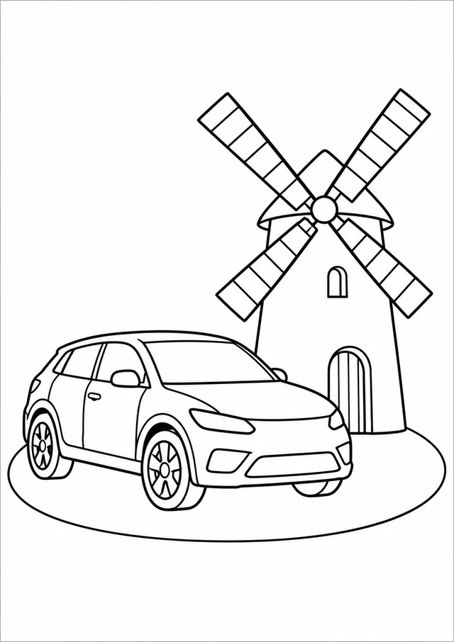 Carro estacionado junto a um moinho para colorir