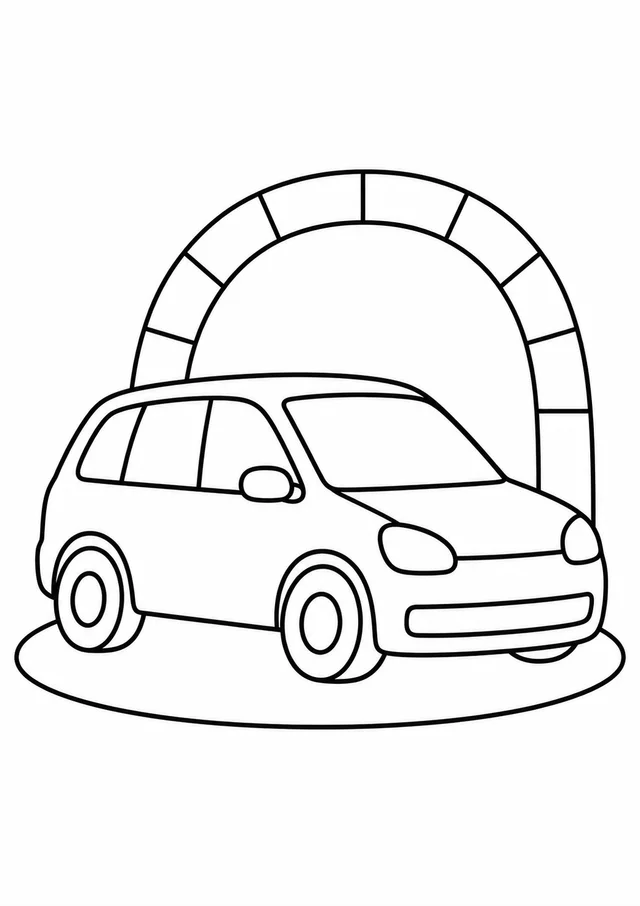 Carro familiar atravessando um túnel para colorir