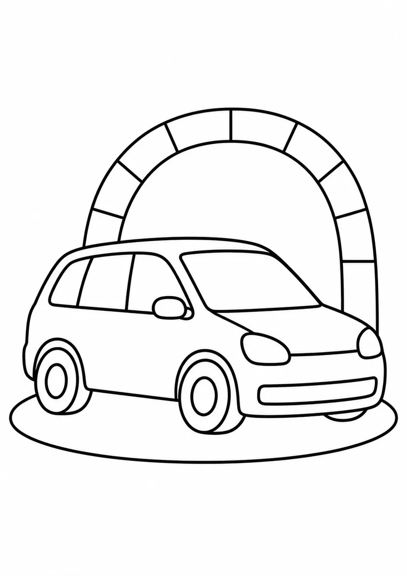 Carro familiar atravessando um túnel para colorir