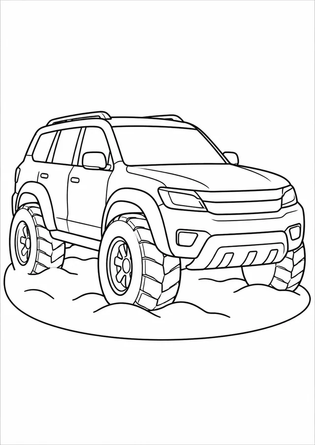 Carro na neve com pneus largos para colorir