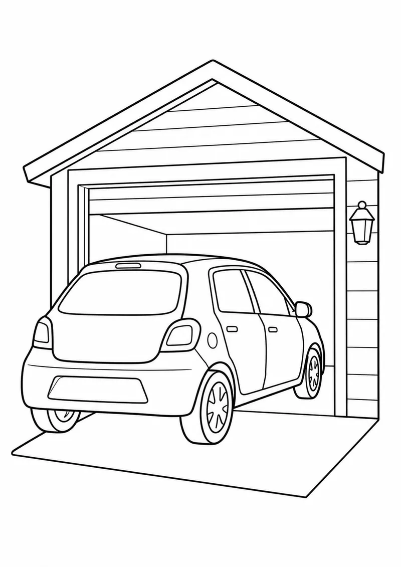 Carro pequeno entrando na garagem para colorir
