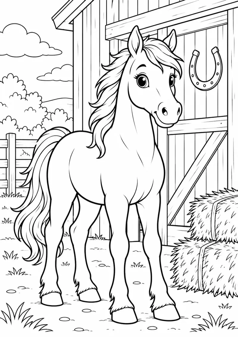 Cavalinho no celeiro para colorir