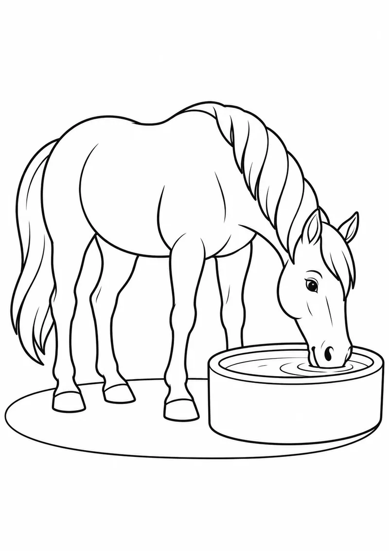 Cavalo bebendo num bebedouro para colorir