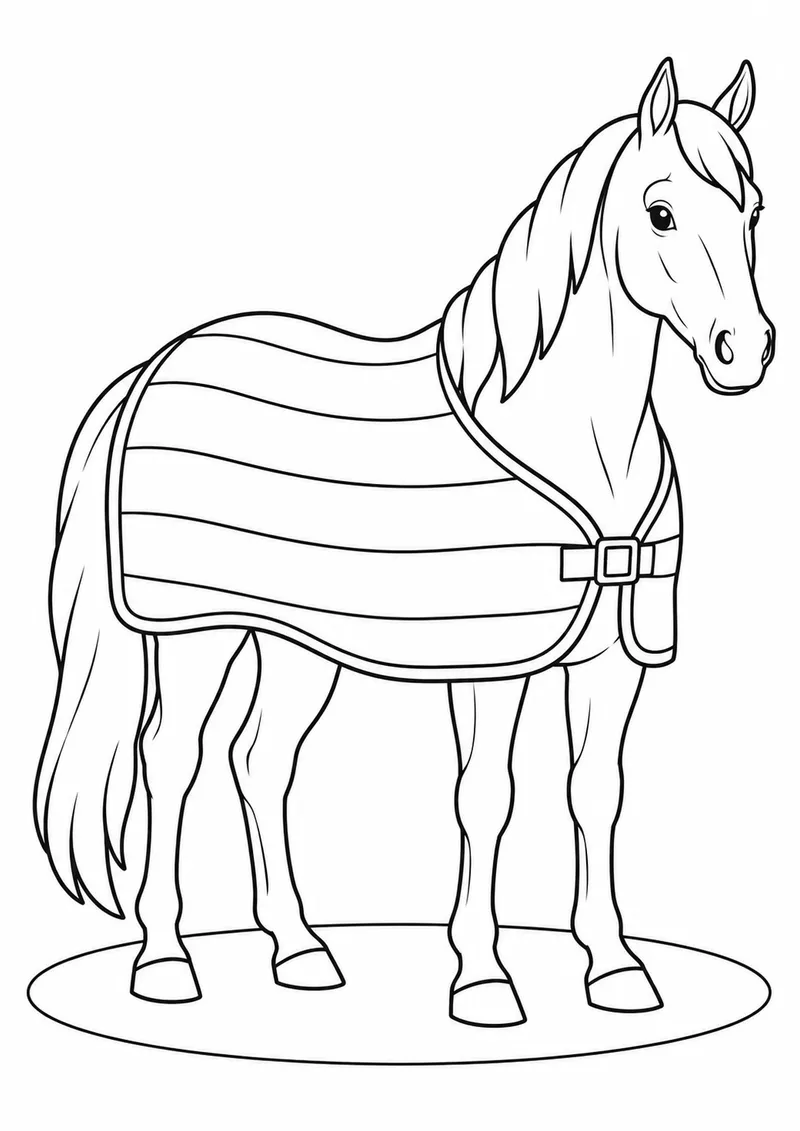 Cavalo com manta de faixas largas para colorir