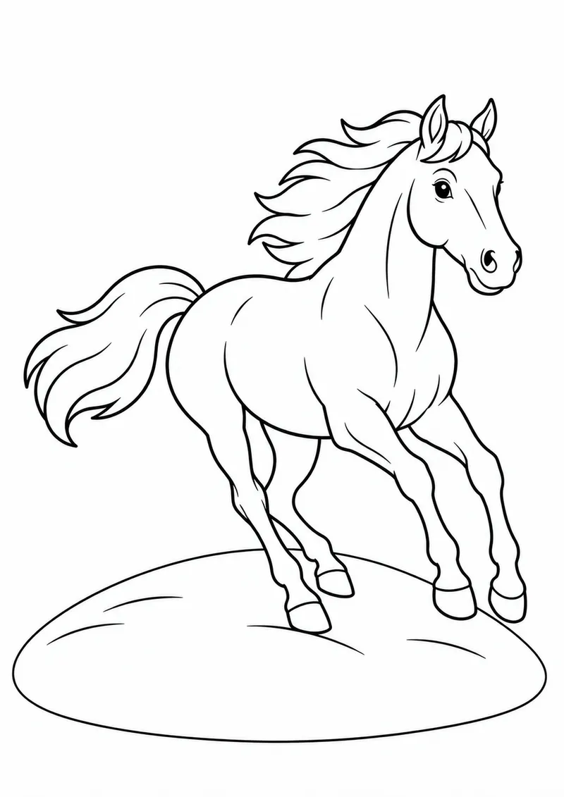 Cavalo correndo numa colina para colorir