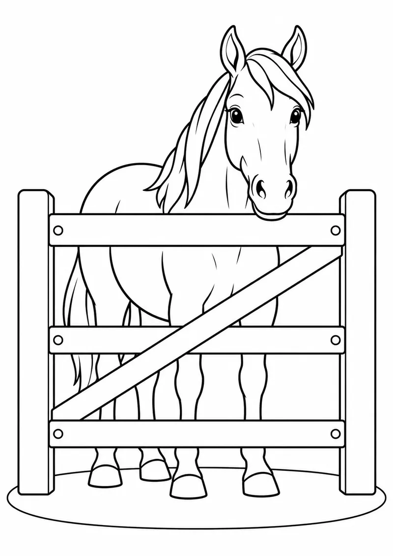 Cavalo olhando por cima da porteira para colorir