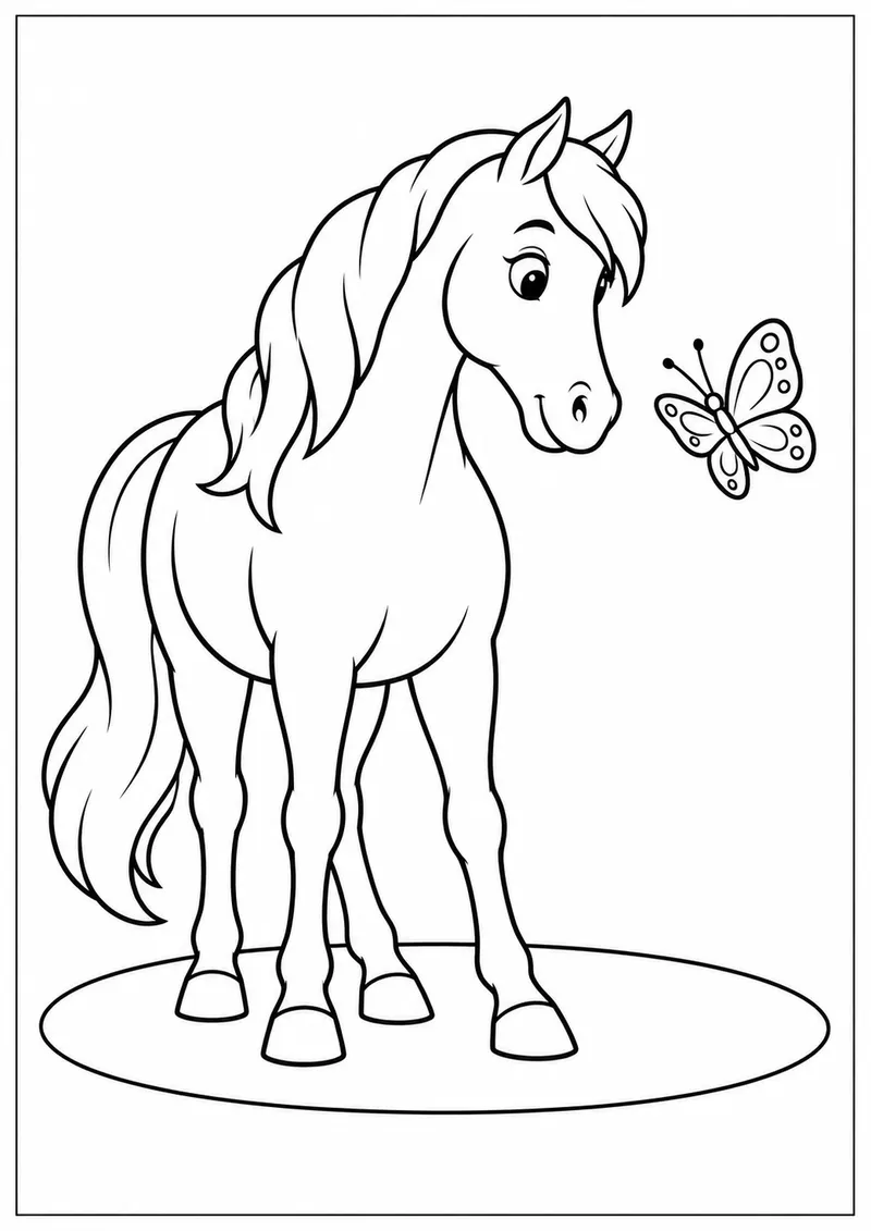 Cavalo olhando uma borboleta para colorir