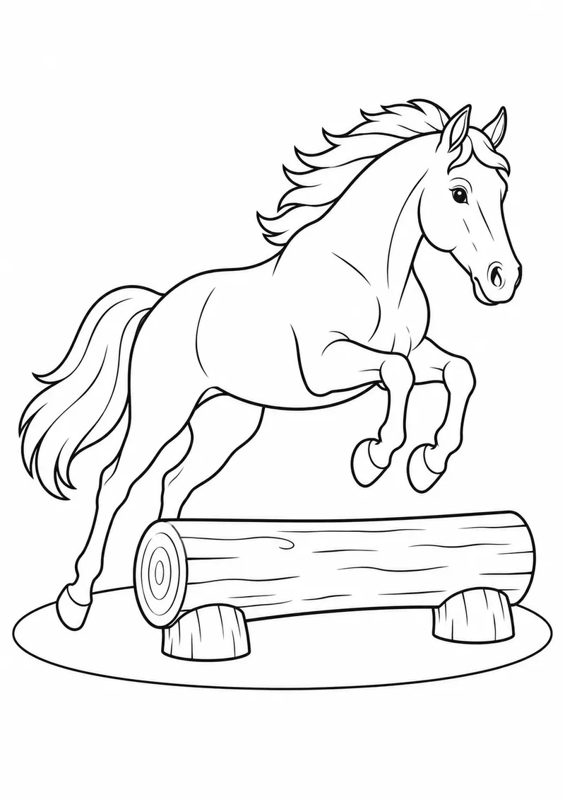 Cavalo saltando um tronco baixo para colorir