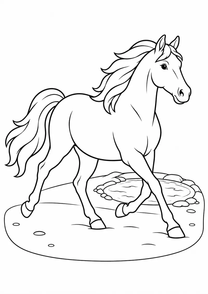Cavalo trotando na praia vazia para colorir