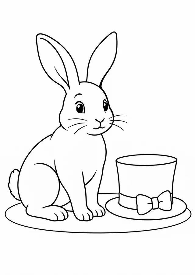 Coelho ao lado de um chapéu para colorir
