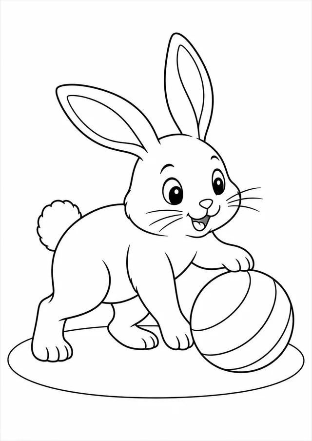 Coelho brincando com uma bola para colorir