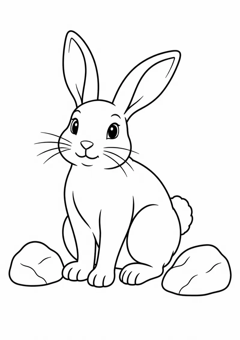 Coelho entre duas pedras grandes para colorir