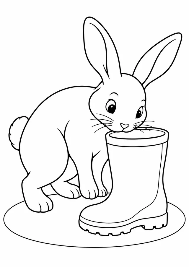 Coelho espiando uma bota de jardim para colorir